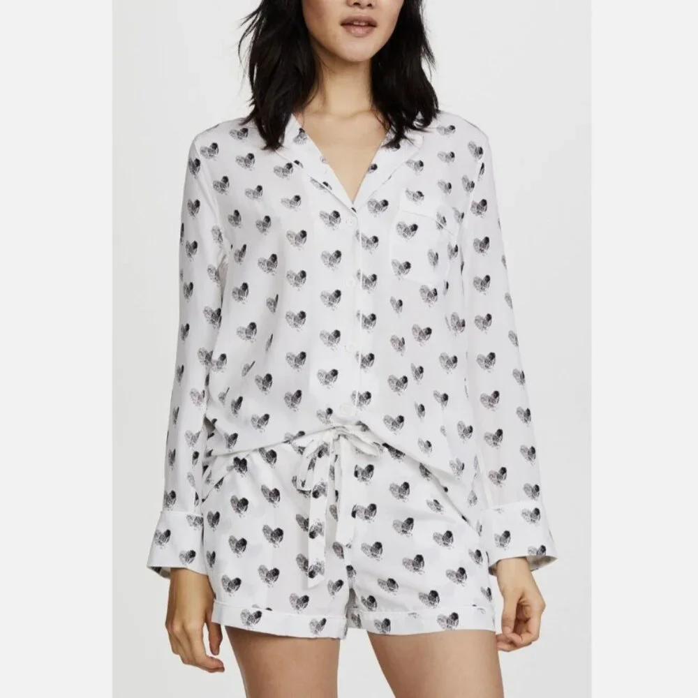 NWT Equipment Lillian Silk Pajama Set White & Black Heart Thumbprint XS,‎ M $388
